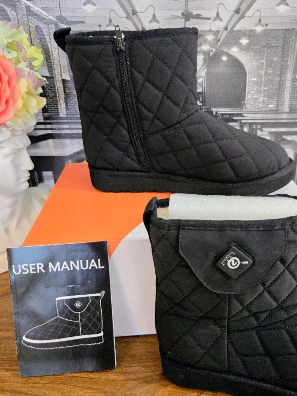 Intelligent Heated Boots Black Quilted Rechargeable NIB Sz W8/M6.5